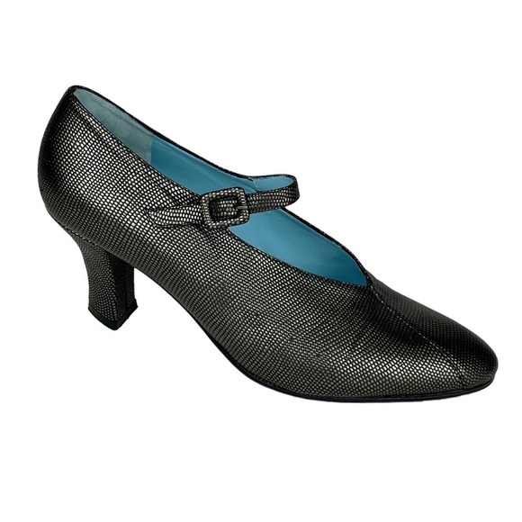 THIERRY RABOTIN STAMPED LIZARD LEATHER PEWTER MARY JANE RETRO BLOCK HEELS - Picture 1 of 16